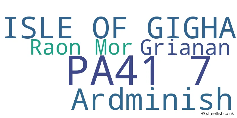 A word cloud for the PA41 7 postcode